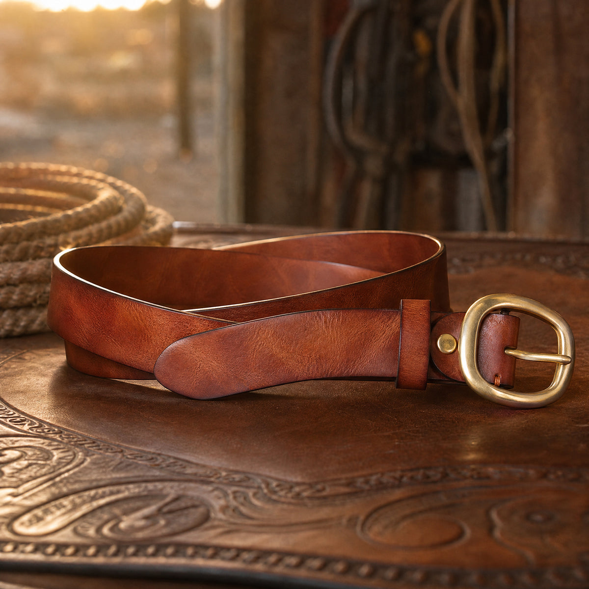 Anson Slim Full-Grain Leather Belt in Chestnut