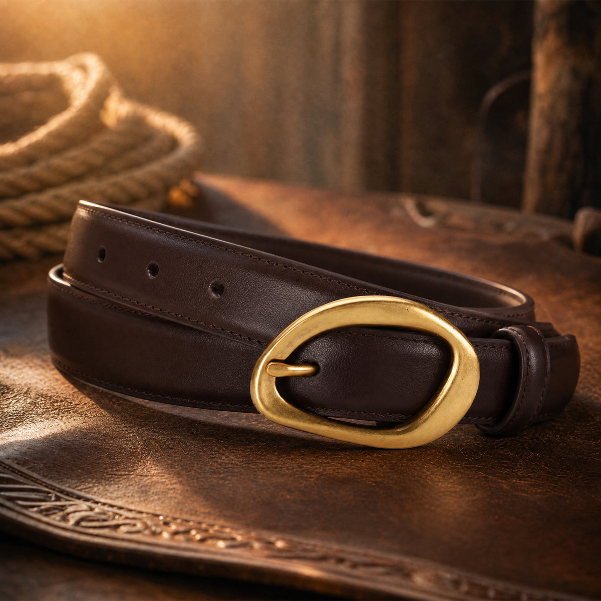 Borden Full-Grain Leather Belt in Dark Brown