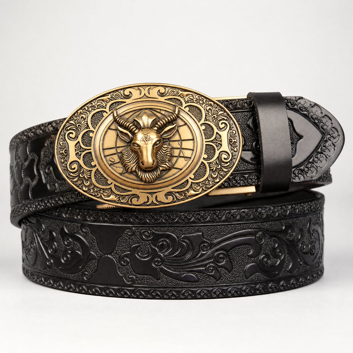 Bosque Western Full-Grain Leather Belt in Black Gold
