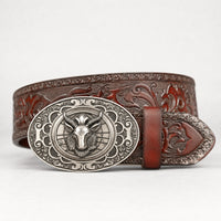 Bosque Western Full-Grain Leather Belt in Tan Silver