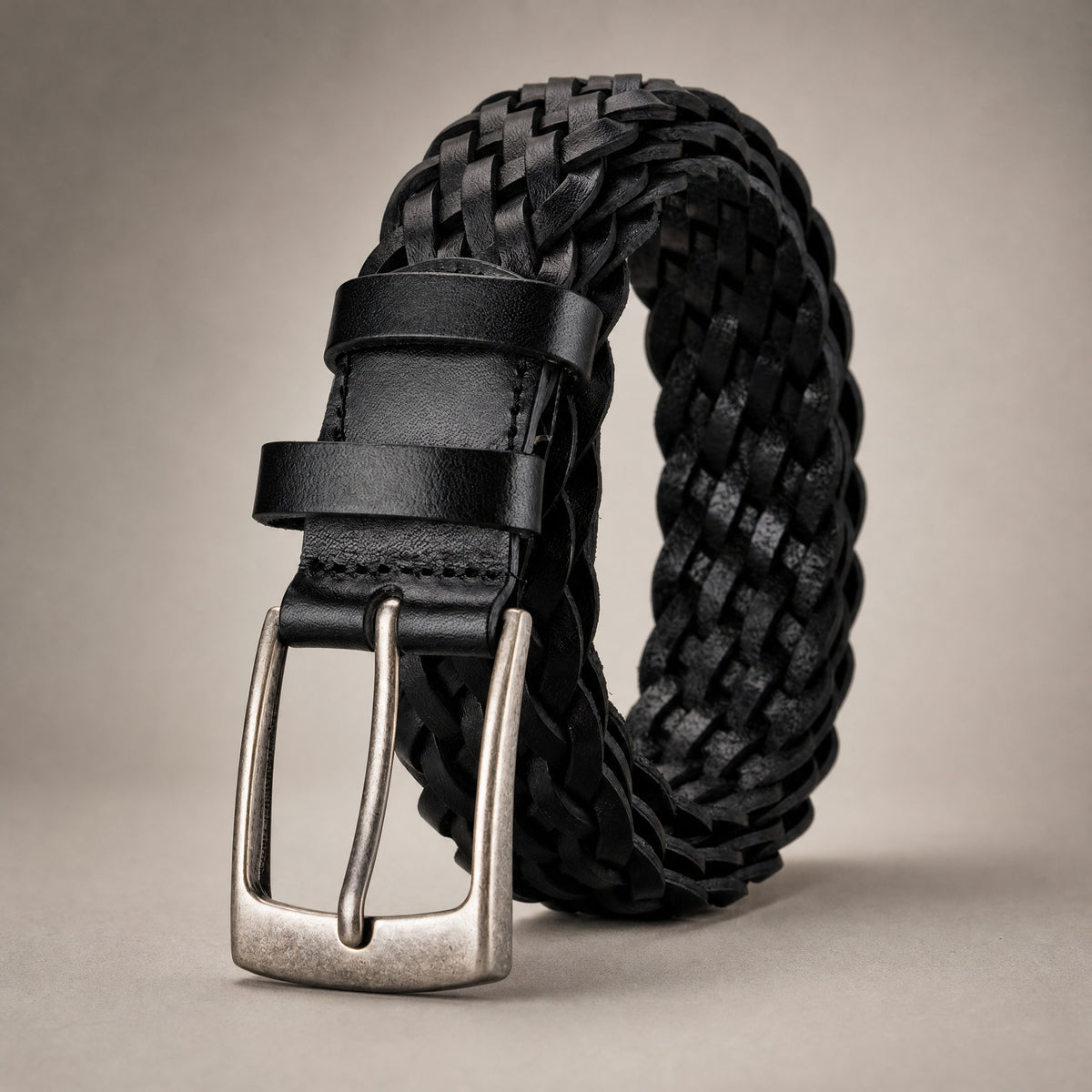Callahan Woven Full-Grain Leather Belt in Black