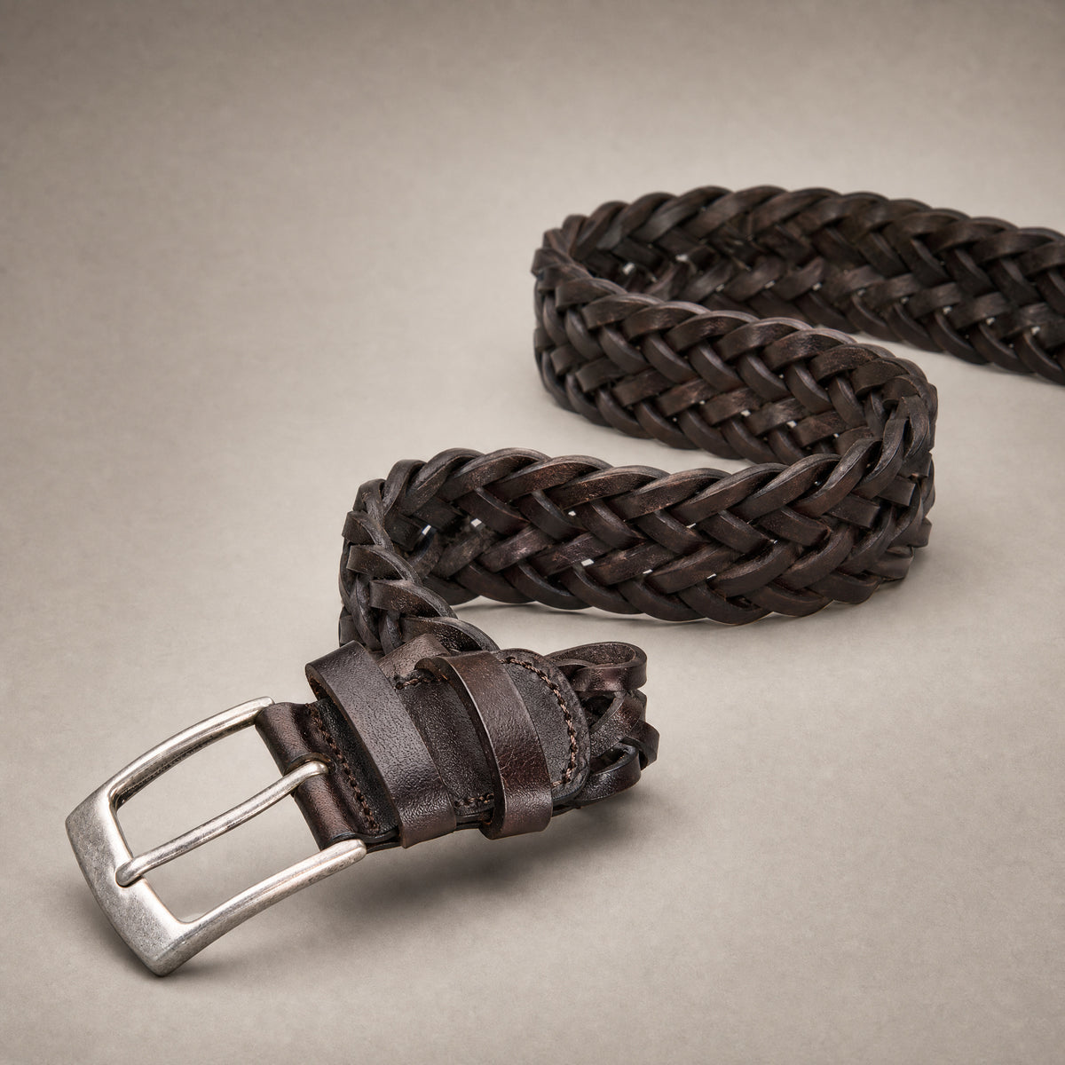 Callahan Woven Full-Grain Leather Belt in Dark Brown