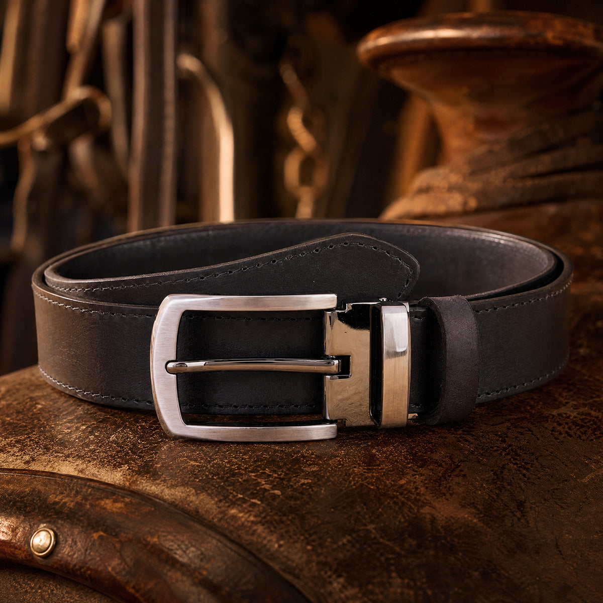 Clarksville Full-Grain Leather Belt in Black