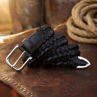 Duval Braided Full-Grain Leather Belt in Black