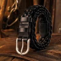 Fisher Woven Full-Grain Leather Belt in Black