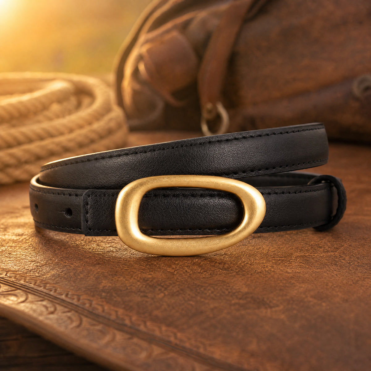 Freer Slim Full-Grain Leather Belt in Black