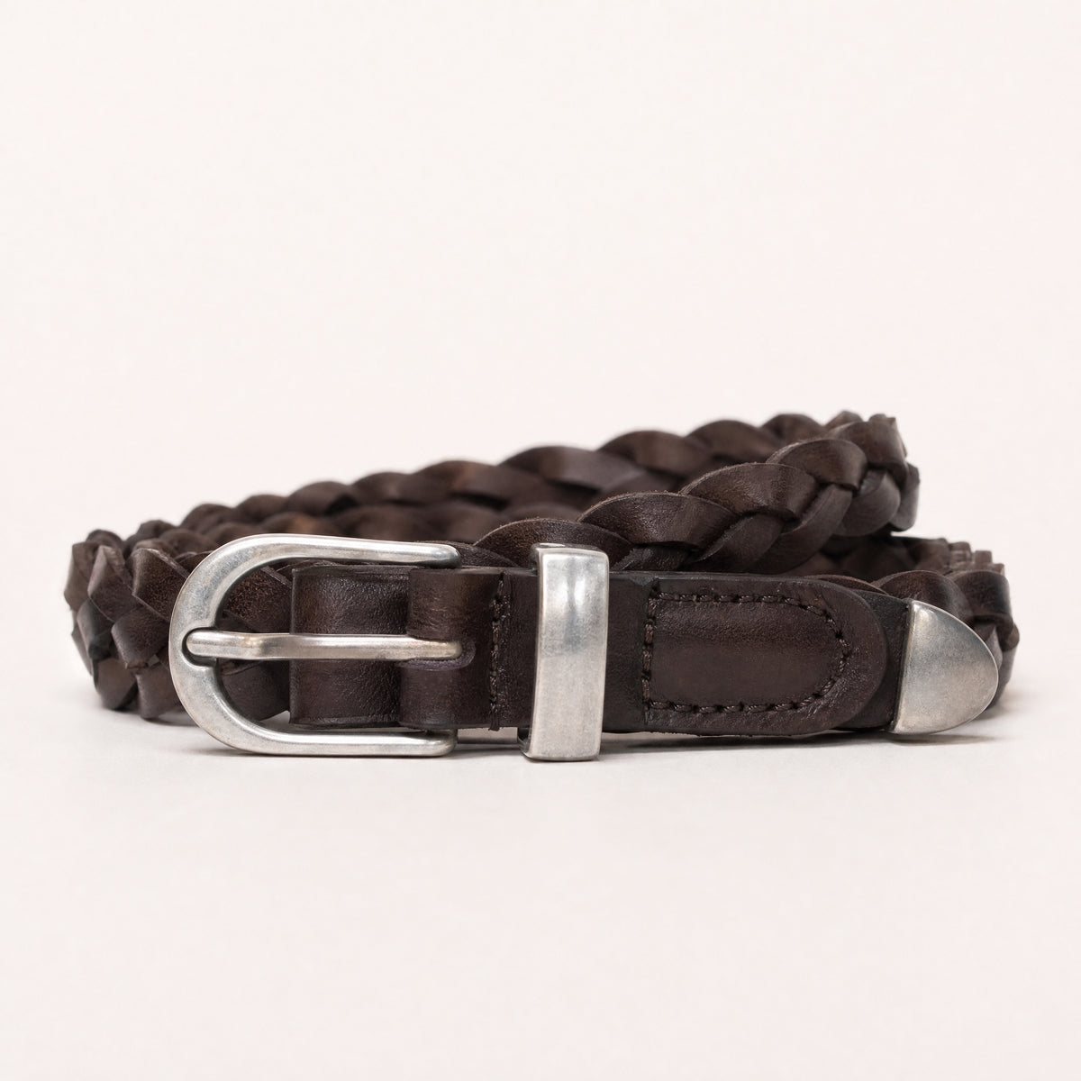 Hallettsville Woven Full-Grain Leather Belt in Dark Brown