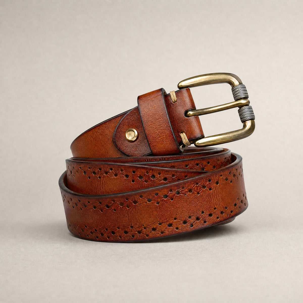 Merkel Full-Grain Leather Belt in Tan