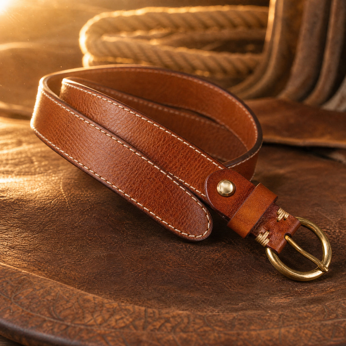 Milam Slim Full-Grain Leather Belt in Tan