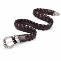 Muenster Braided Full-Grain Leather Belt in Dark Brown