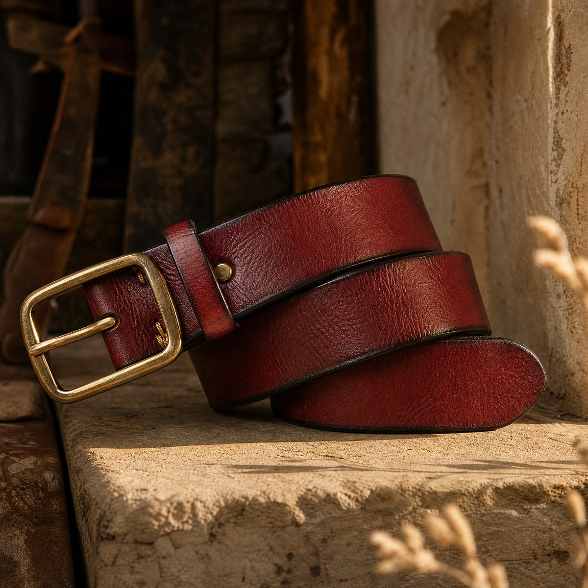 Muleshoe Full-Grain Leather Belt in Chestnut