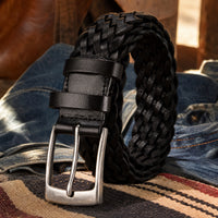 Nolan Woven Full-Grain Leather Belt in Black