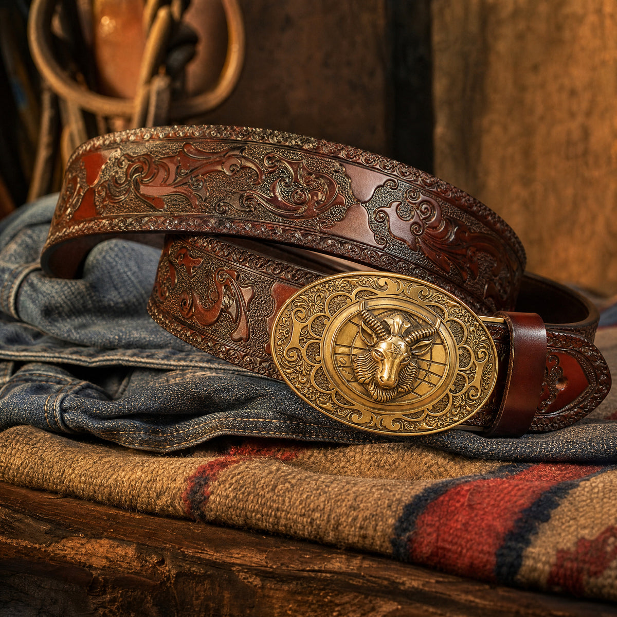 Paluxy Western Full-Grain Leather Belt in Tan Gold