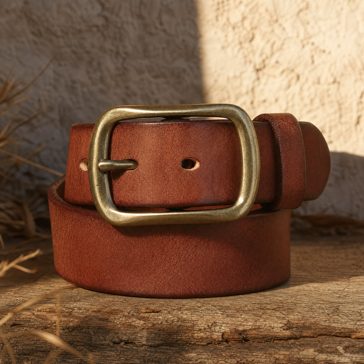 Post Full-Grain Leather Belt in Chestnut