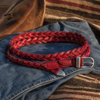 Refugio Woven Full-Grain Leather Belt in Red