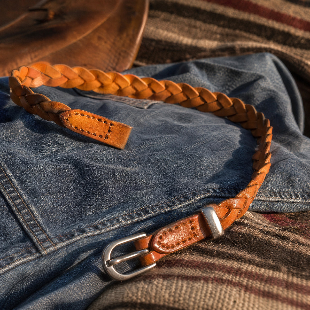 Refugio Woven Full-Grain Leather Belt in Tan