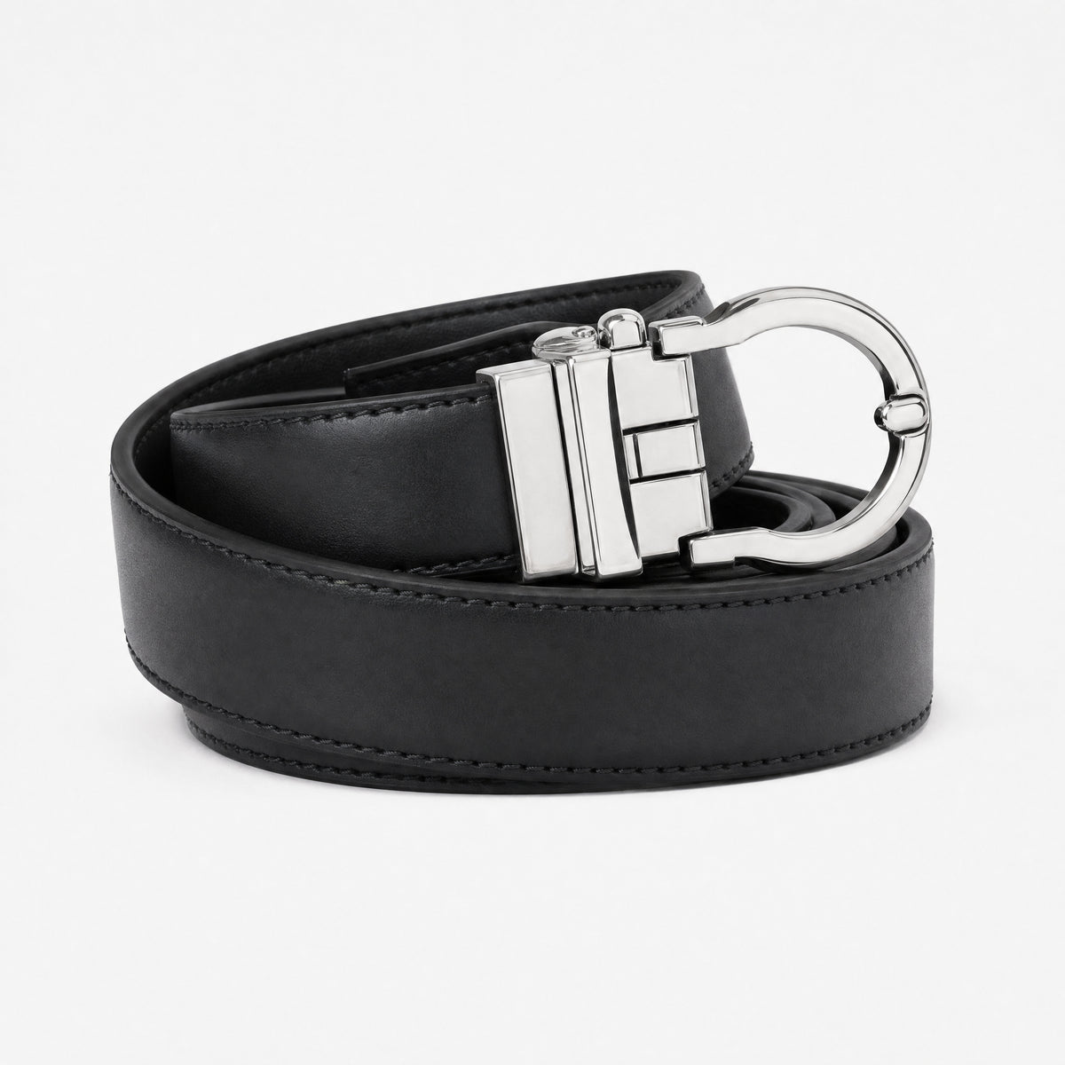 Rockdale Full-Grain Leather Belt in Black Silver