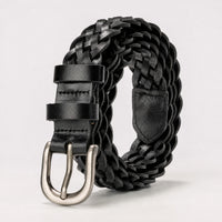 Throckmorton Woven Full-Grain Leather Belt in Black