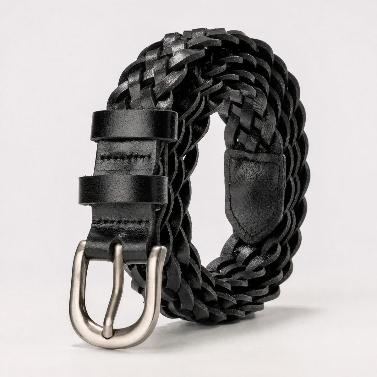 Throckmorton Woven Full-Grain Leather Belt in Black