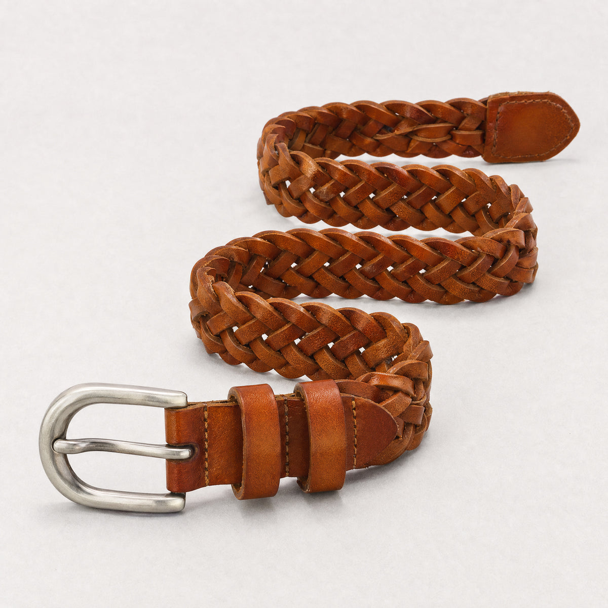 Throckmorton Woven Full-Grain Leather Belt in Brown