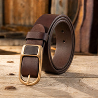 Troy Full-Grain Leather Belt in Brown Brass