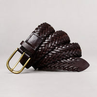 Valentine Woven Full-Grain Leather Belt in Dark Brown