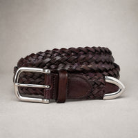 Webb Braided Full-Grain Leather Belt in Brown