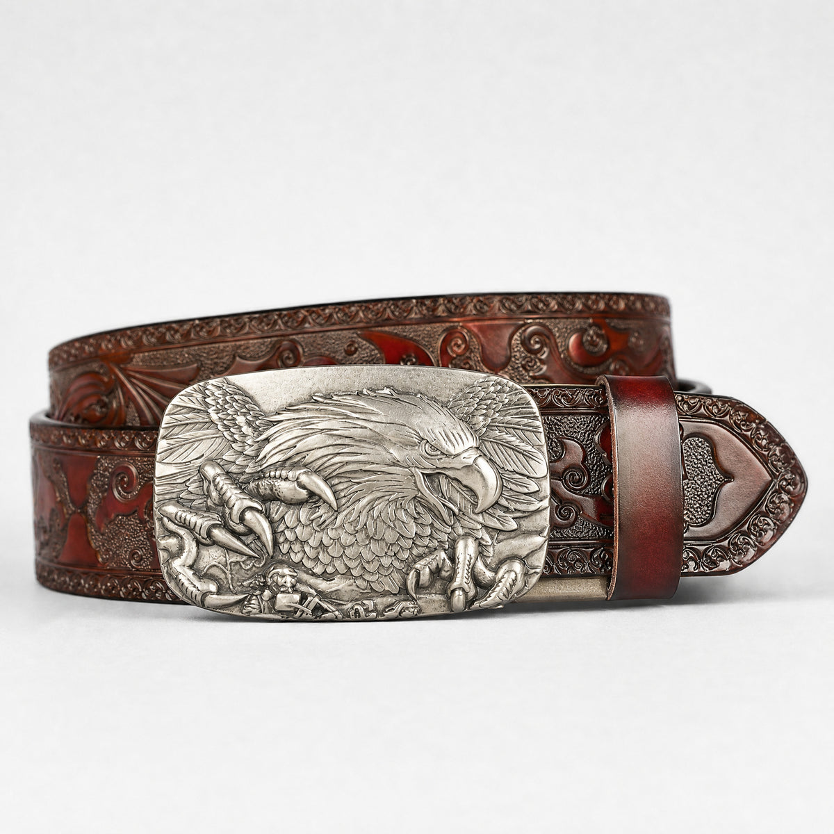 Wharton Western Full-Grain Leather Belt in Tan Silver